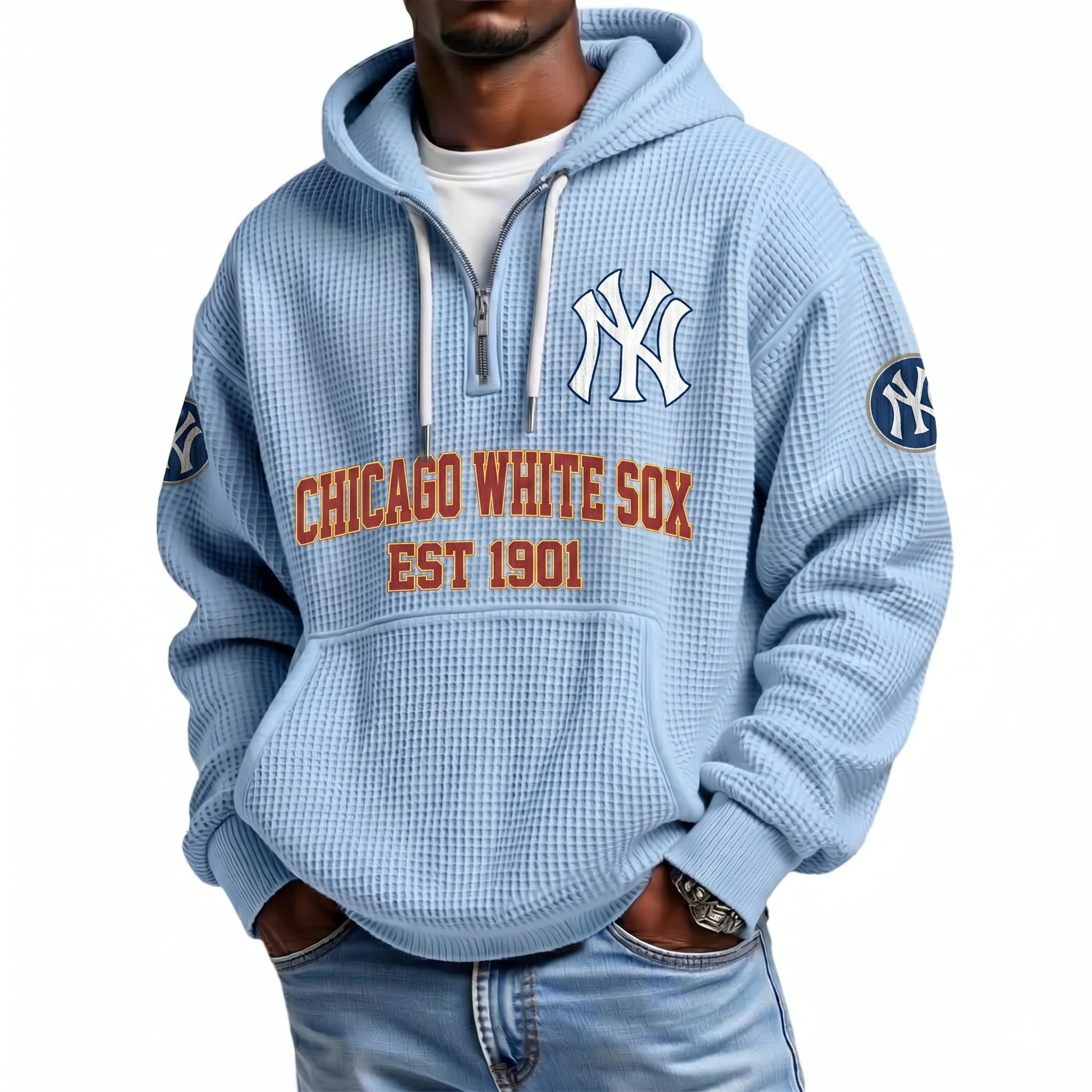 Chicago White Sox EST 1901 Printed Waffle Quarter Zip Baseball Fan Hoodie