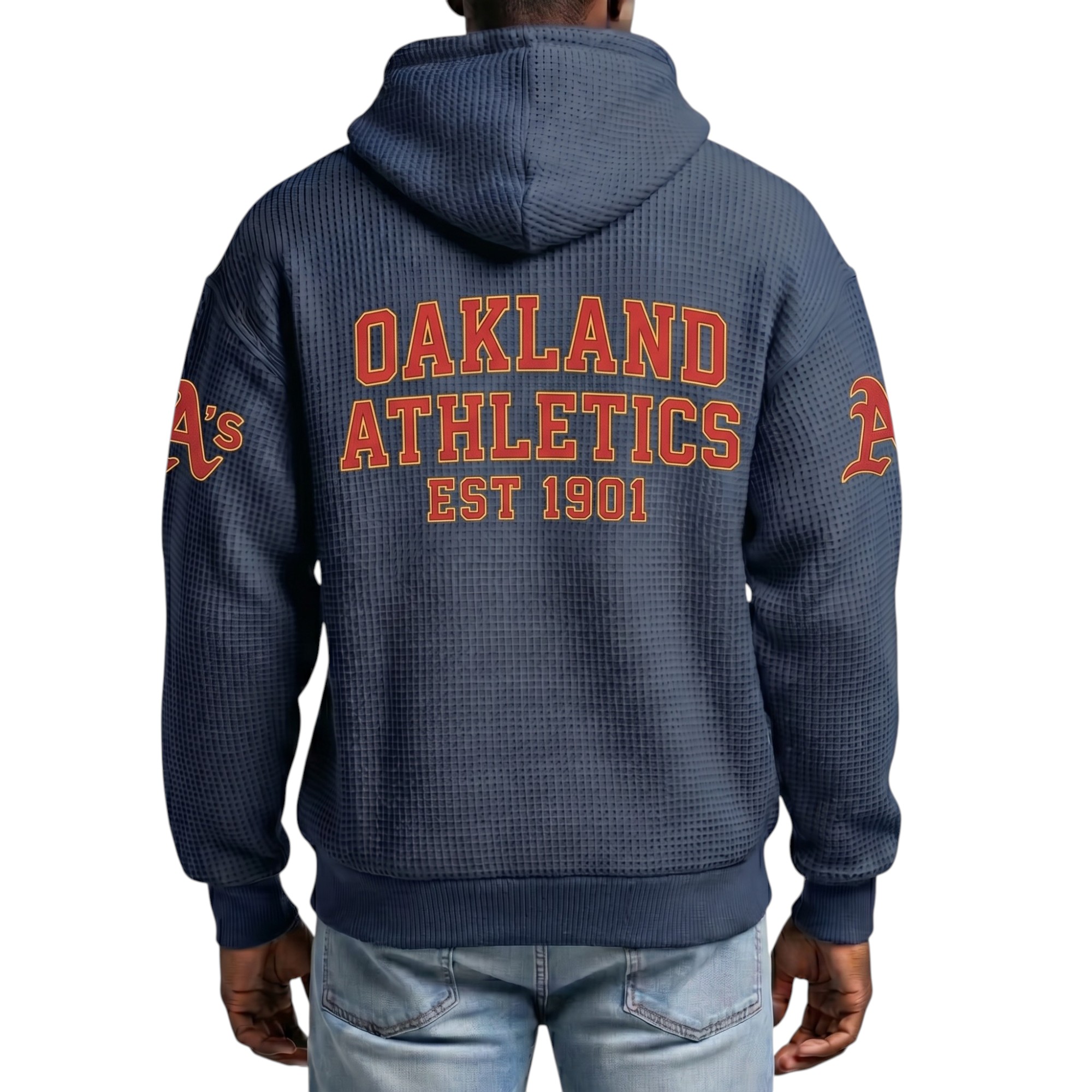 Oakland Athletics EST 1901 Printed Waffle Quarter Zip Baseball Fan Hoodie