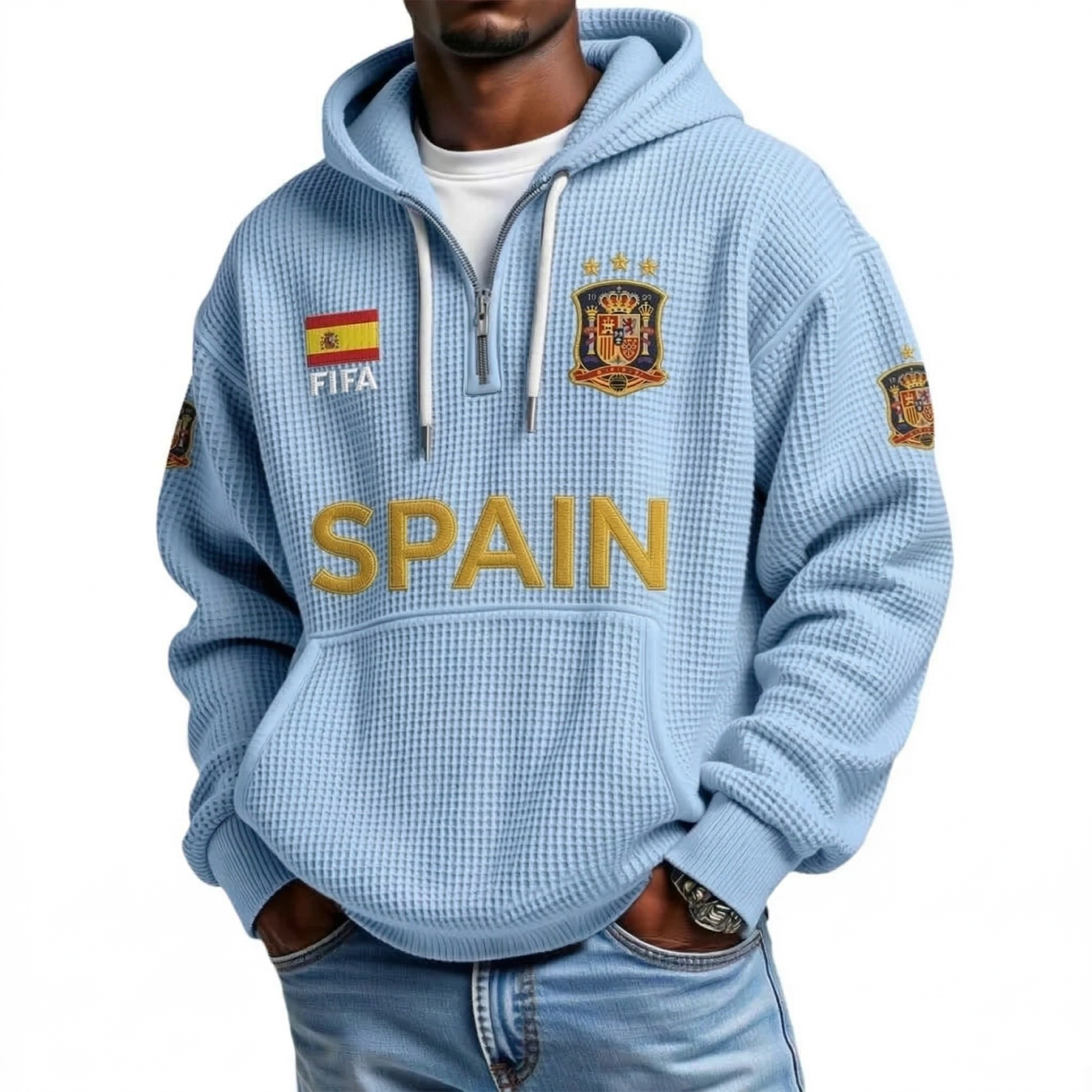 FIFA 2026 Spain Printed Waffle Quarter Zip Football Fan Hoodie