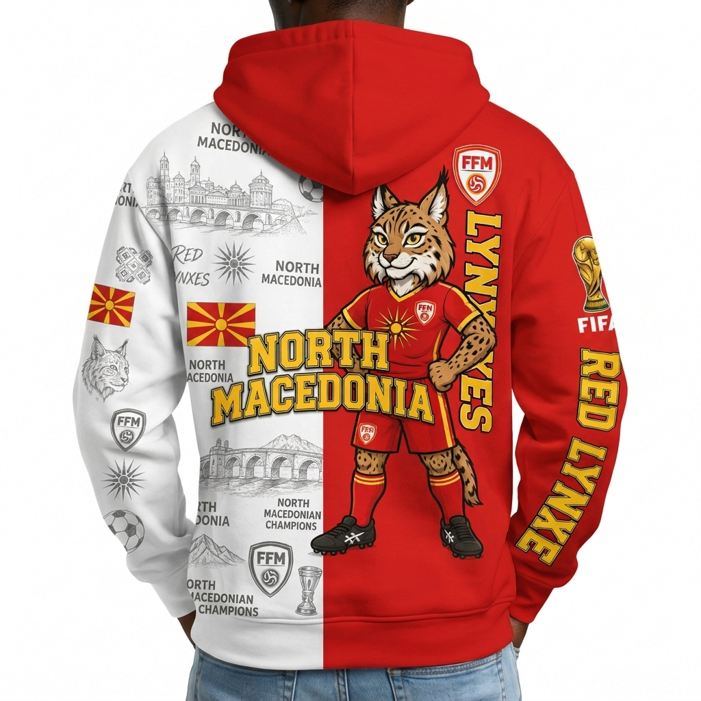 FIFA 2026 North Macedonia Football Themed All Over Printed Hoodie