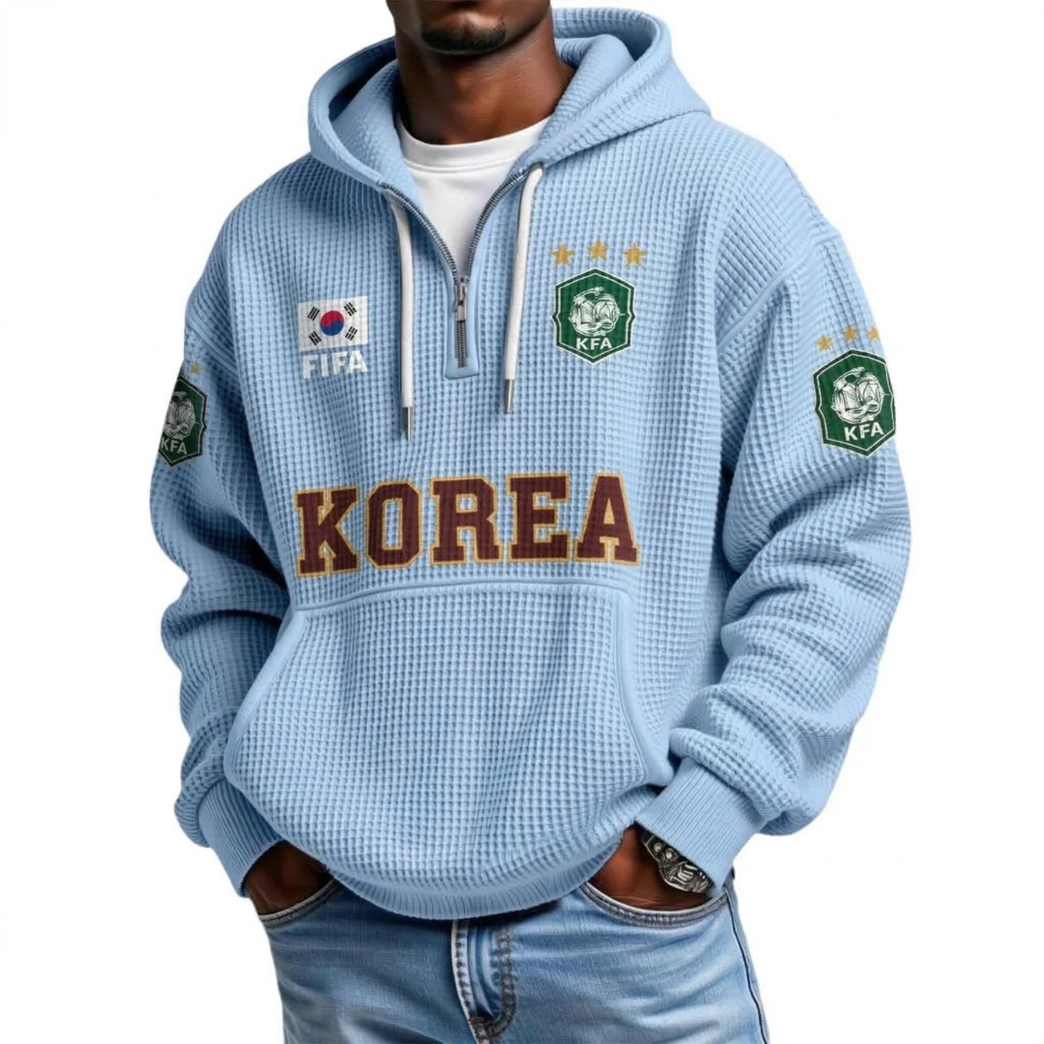 FIFA 2026 South Korea Printed Waffle Quarter Zip Football Fan Hoodie