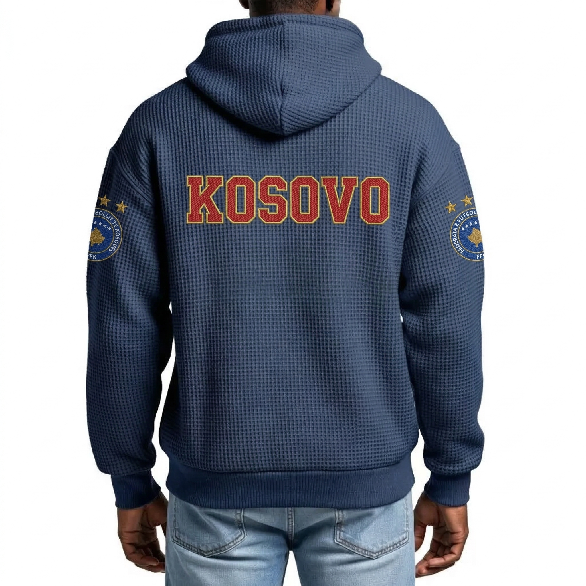 FIFA 2026 Kosovo Printed Waffle Quarter Zip Football Fan Hoodie