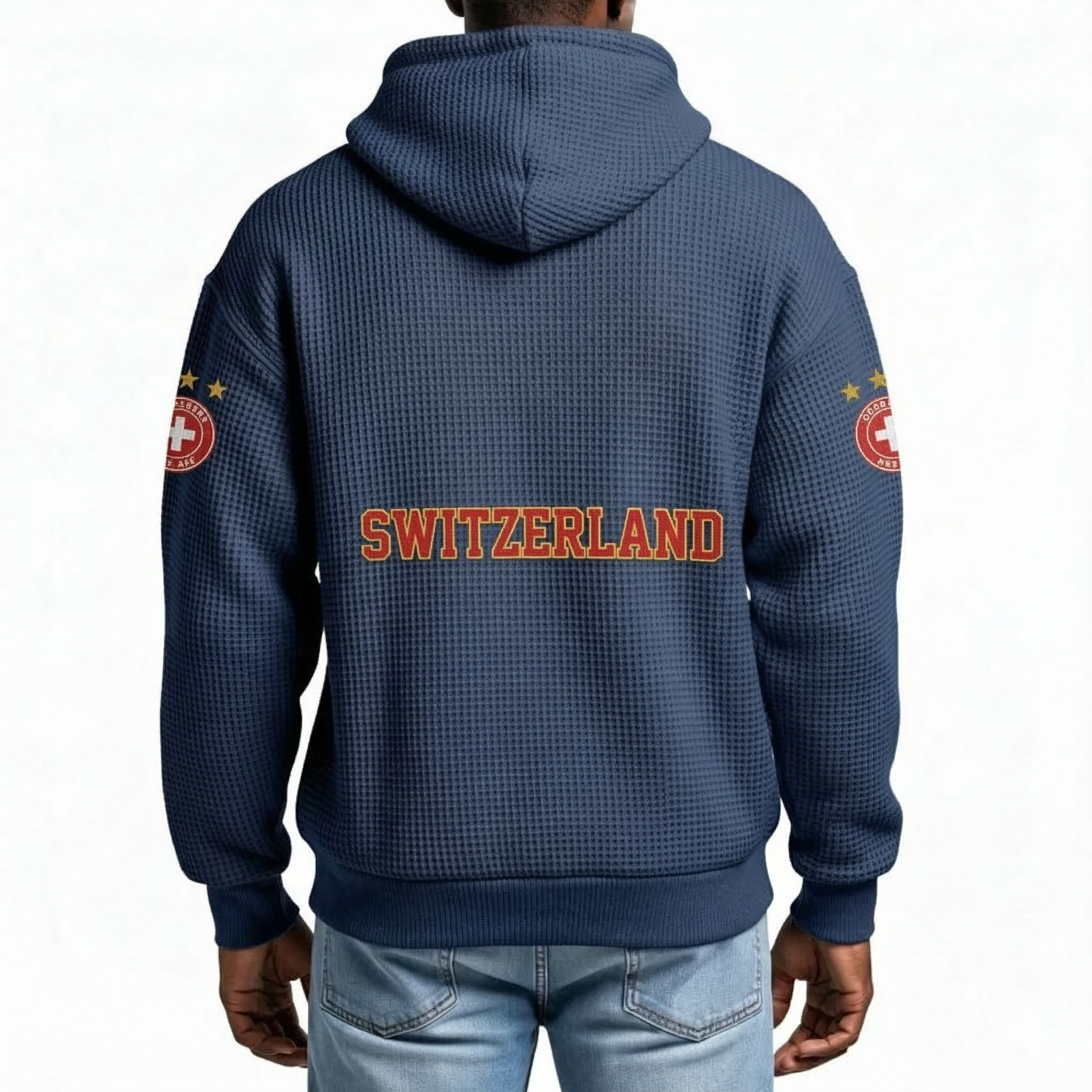 FIFA 2026 Switzerland Printed Waffle Quarter Zip Football Fan Hoodie
