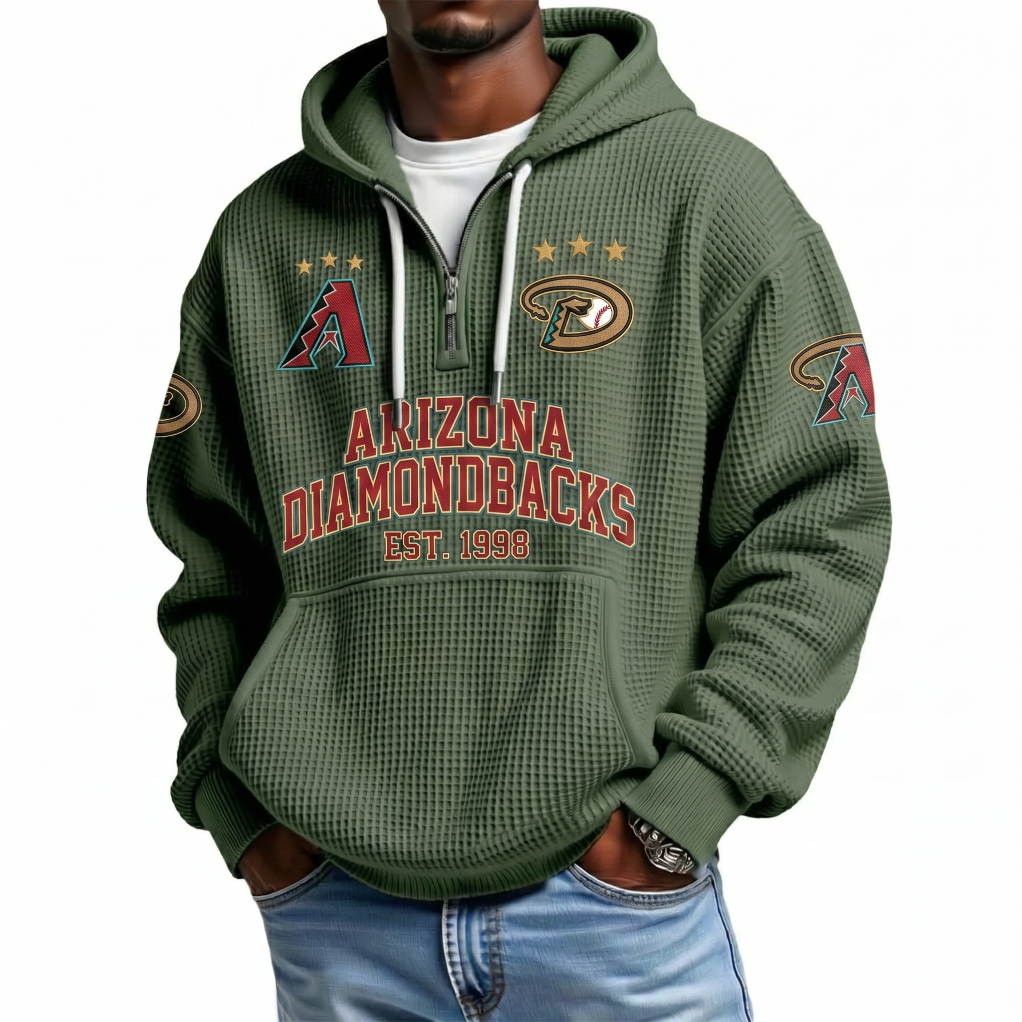 Arizona Diamondbacks EST 1998 Printed Waffle Quarter Zip Baseball Fan Hoodie