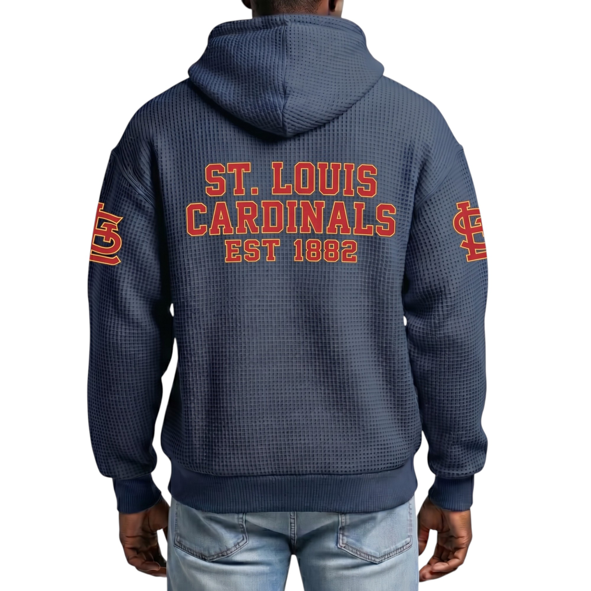 St. Louis Cardinals EST 1882 Printed Waffle Quarter Zip Baseball Fan Hoodie