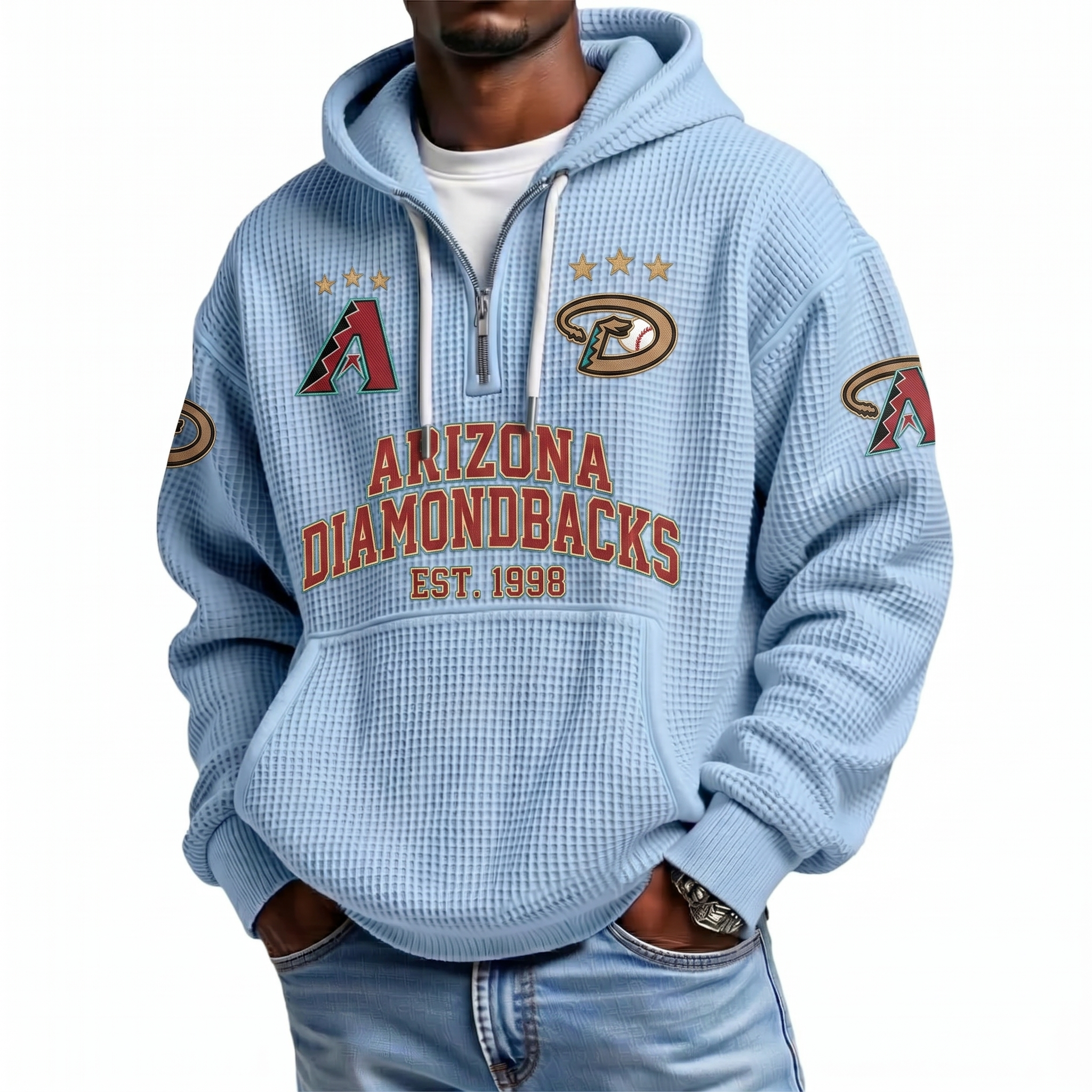 Arizona Diamondbacks EST 1998 Printed Waffle Quarter Zip Baseball Fan Hoodie