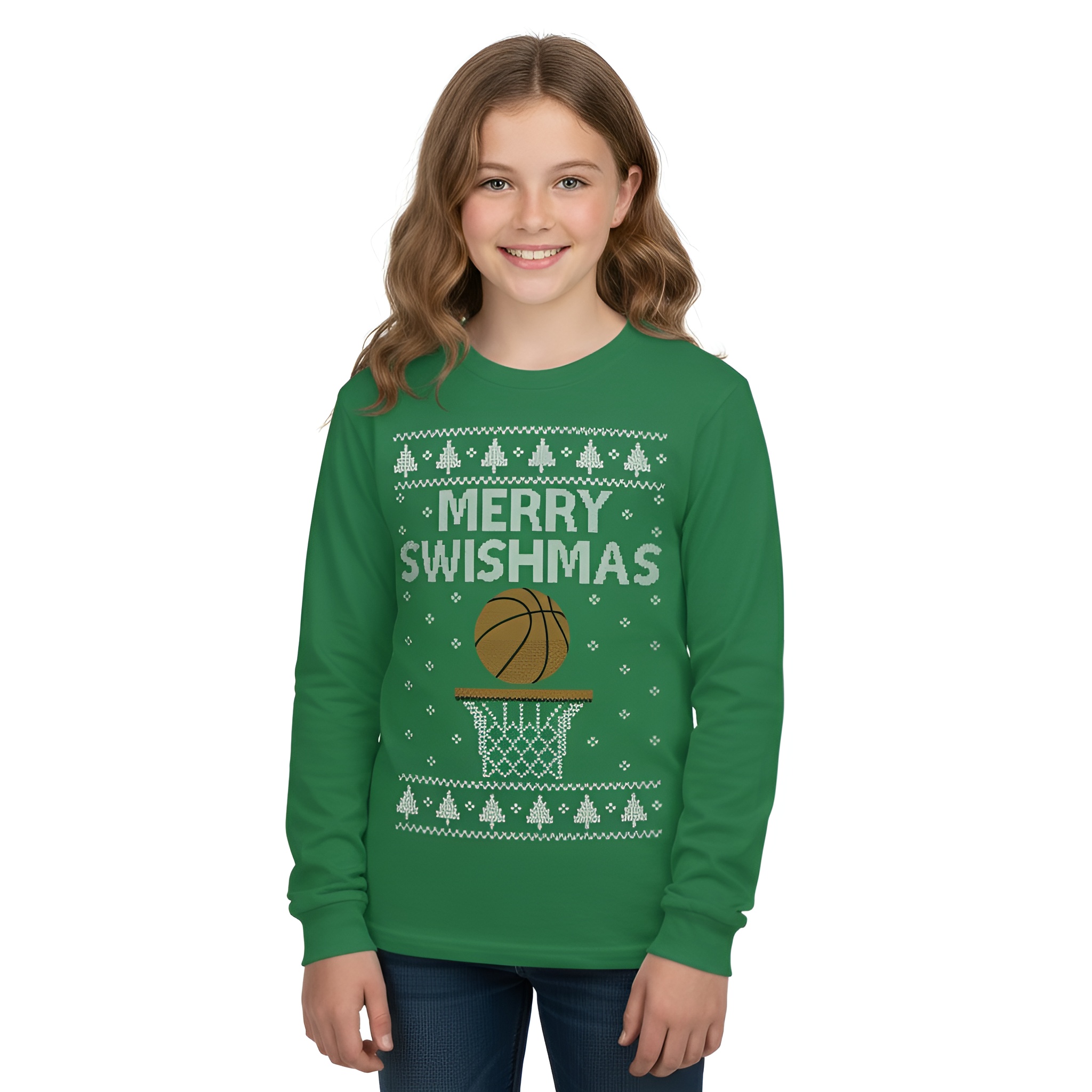 Merry Swishmas Printed Ugly Christmas Sweater for Boys and Girls
