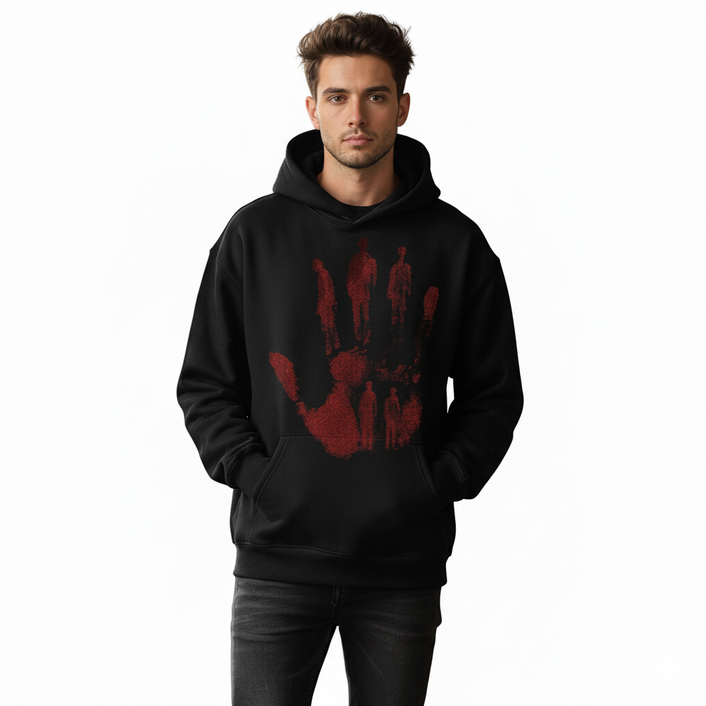 Liberated Graphic Hoodie With Handprint Art Design