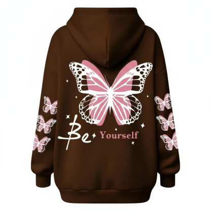 Plus Size Butterfly Print Drawstring Hoodie