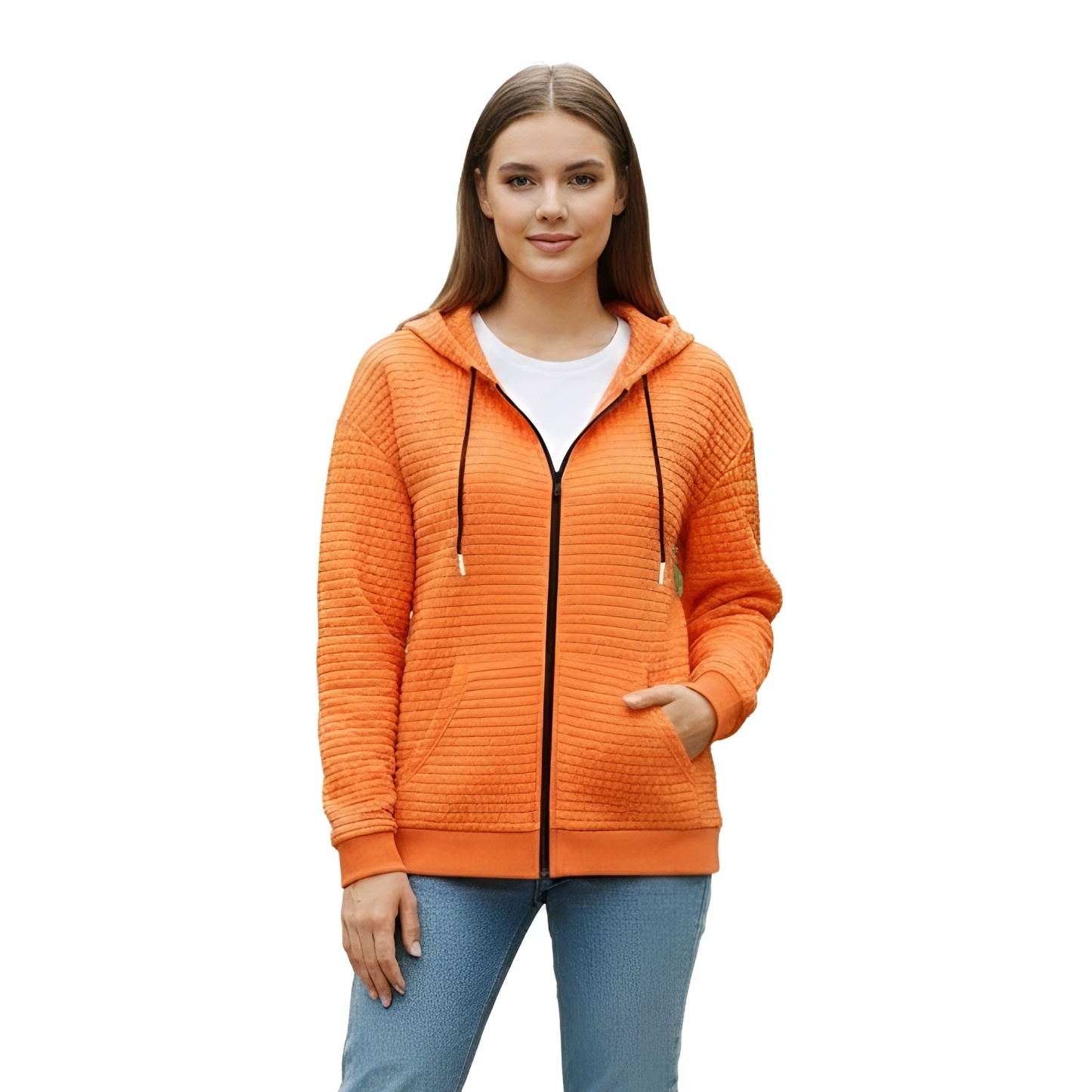 Geometric Print Hooded Zip Up Casual Style Jacket