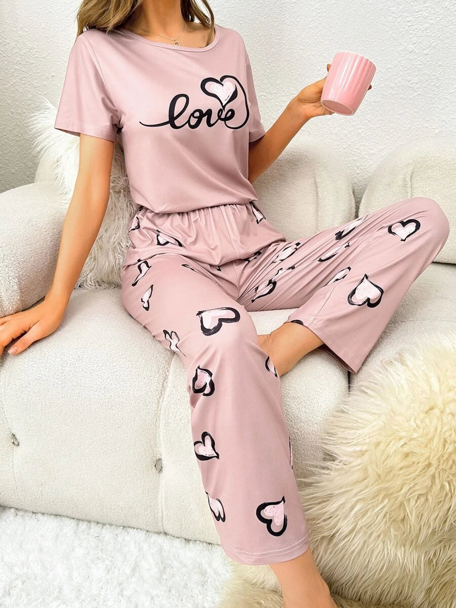 Geometric Letter Graphic Pajama Set-Soco Hoodie