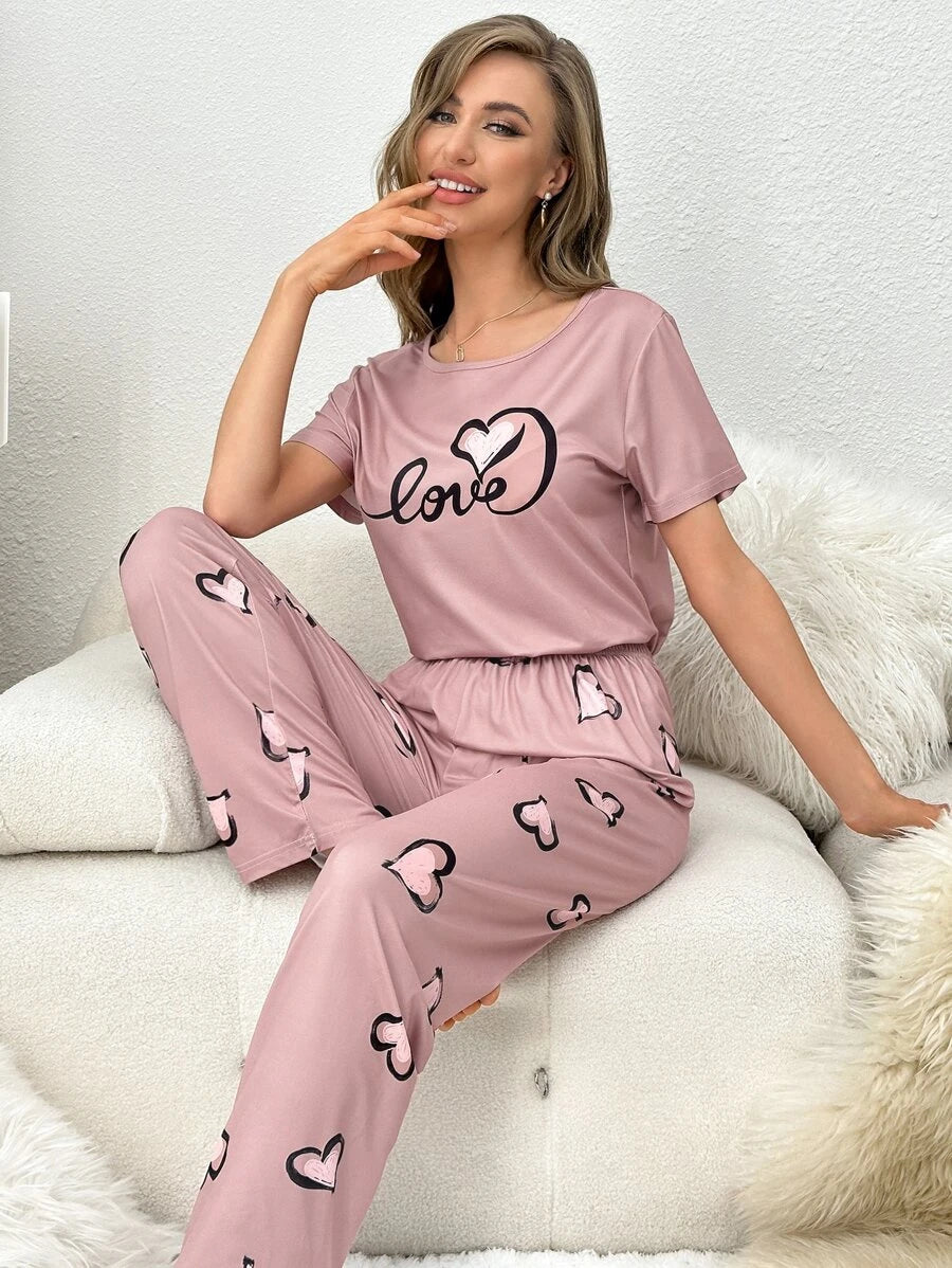 Geometric Letter Graphic Pajama Set-Soco Hoodie