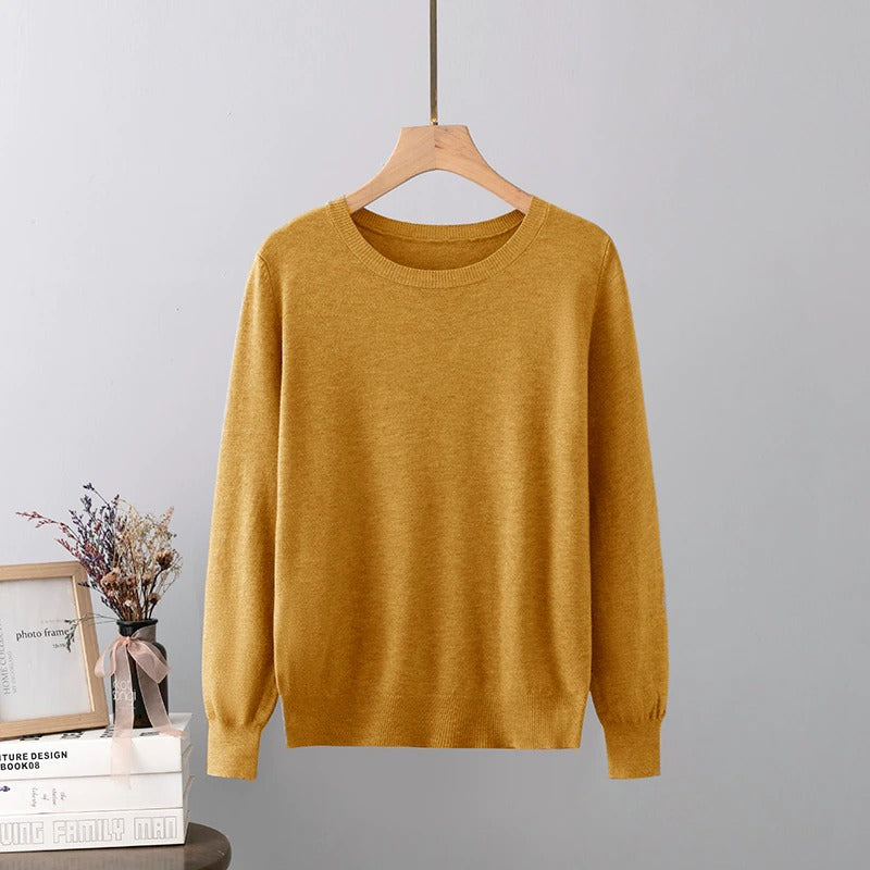 Cashmere O-Neck Solid Long-Sleeved Pullover For Women-Soco Hoodie