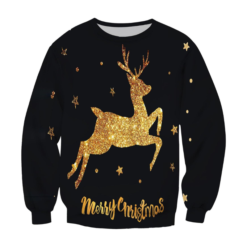 Glittering Reindeer Design Christmas Sweatshirt 6XL