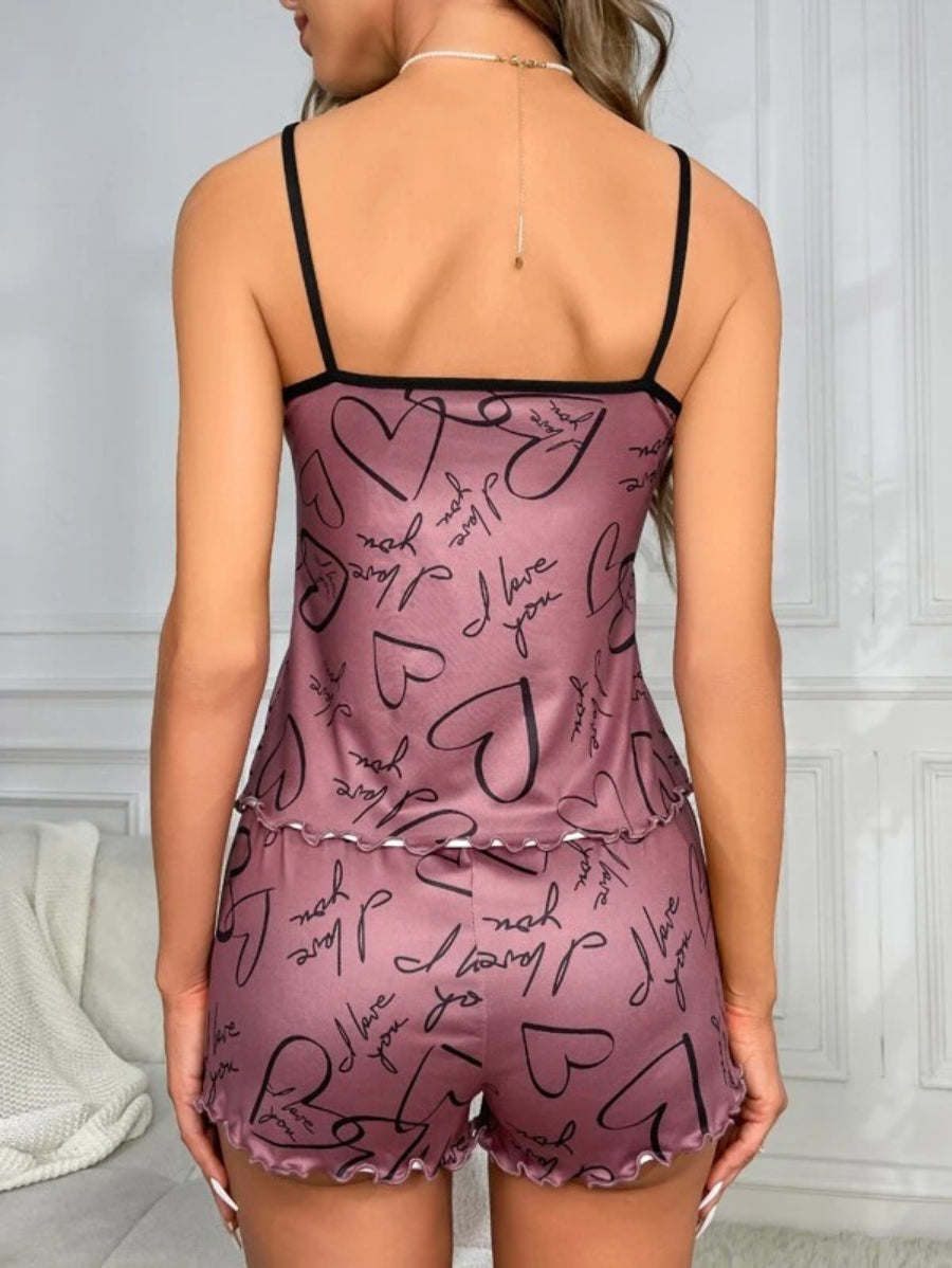 Graphic Print Contrast Binding Shorts Set-Soco Hoodie