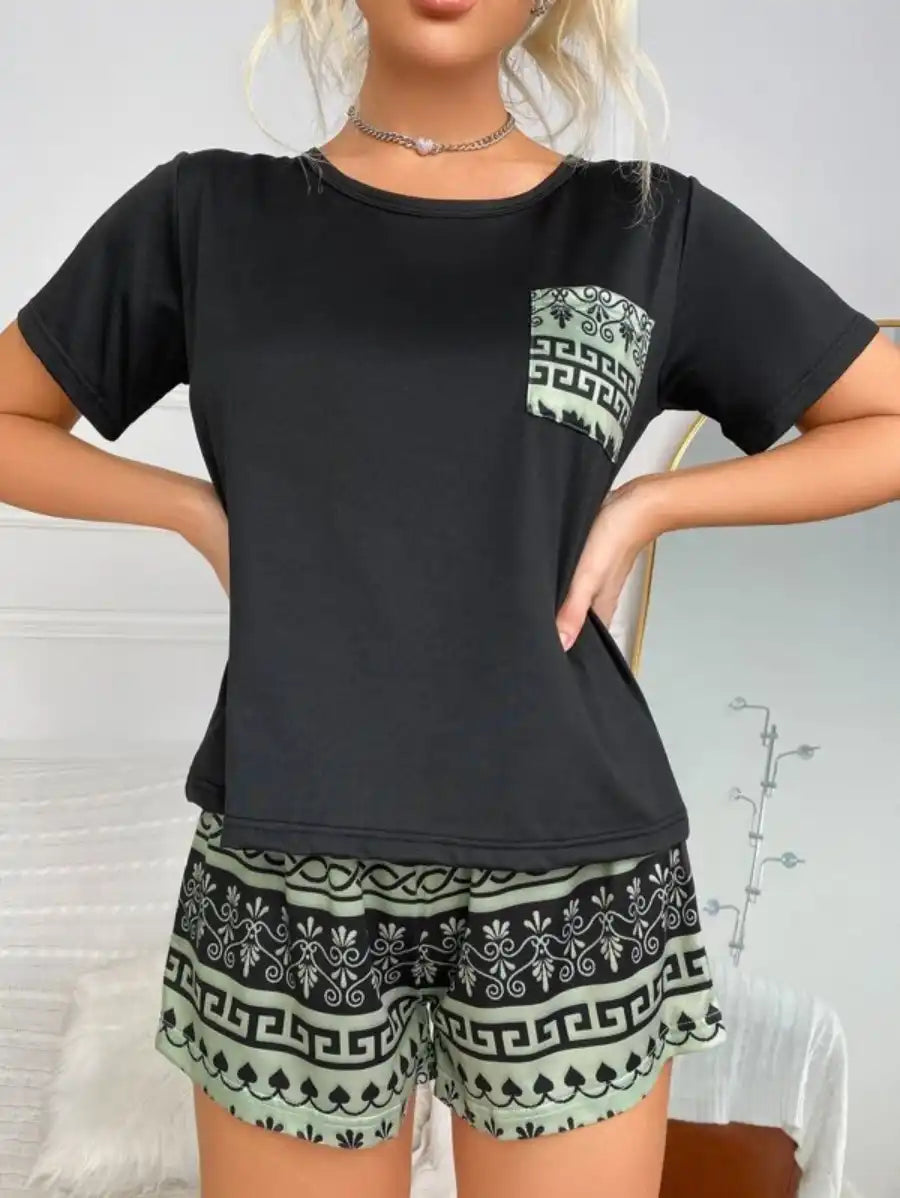 Graphic Printed Pocket Front Pajama Set-Soco Hoodie