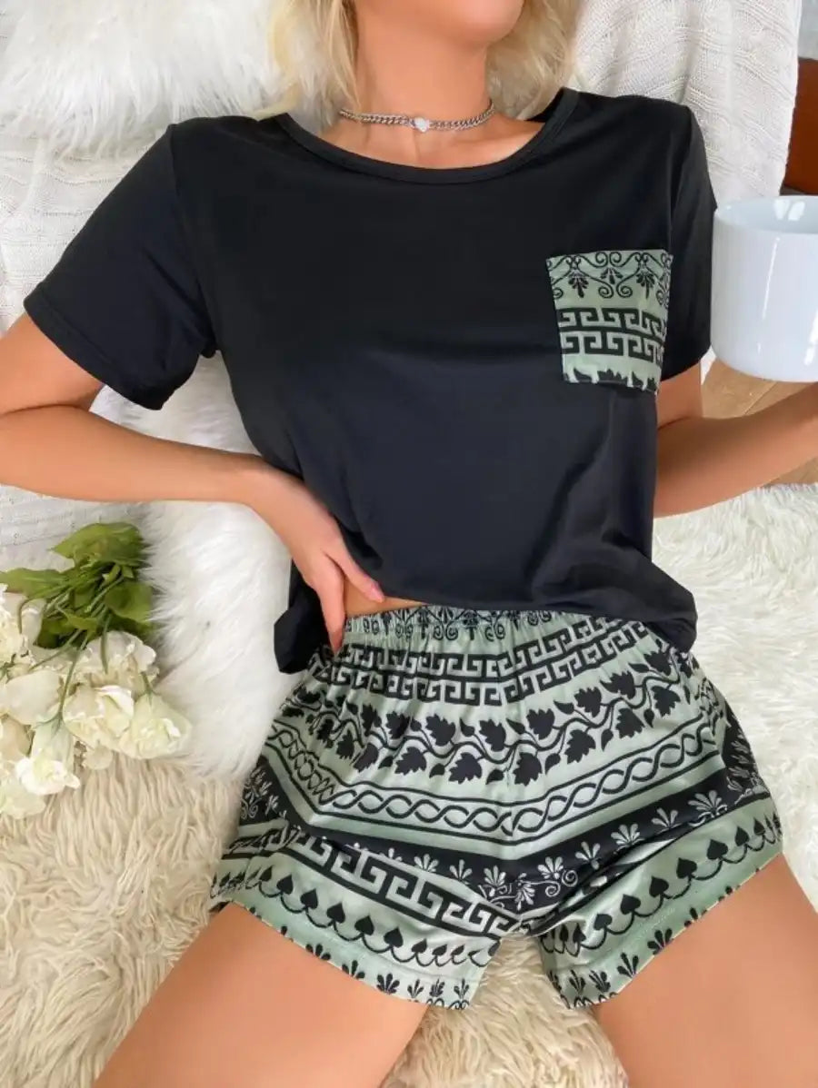 Graphic Printed Pocket Front Pajama Set-Soco Hoodie