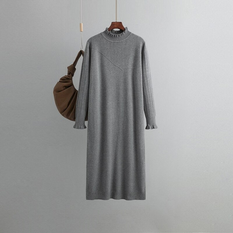Loose Turtleneck Elastic Sweater Knitted Dress For Women-Soco Hoodie