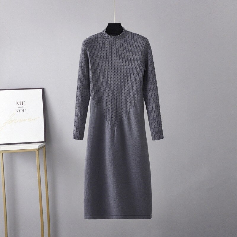 Loose Half High Collar Bottoming Sweater Dress-Soco Hoodie