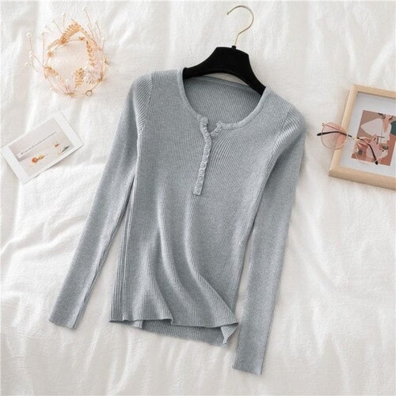 V-Neck Knitted Thin Long Sleeves Pullover For Women-Soco Hoodie
