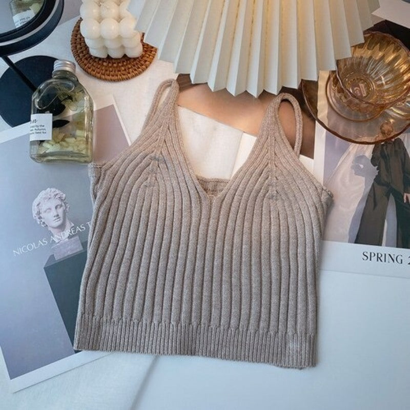 Camisole Solid Color Knitted Vest Tops For Women-Soco Hoodie