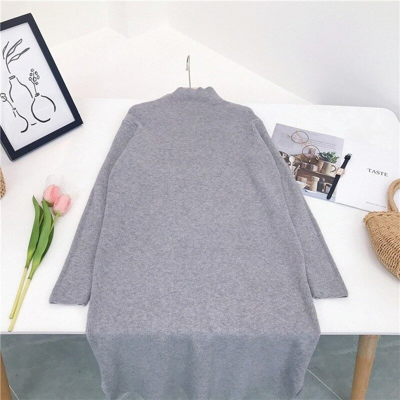 Simple Loose Lazy Turtleneck Sweater Dress-Soco Hoodie