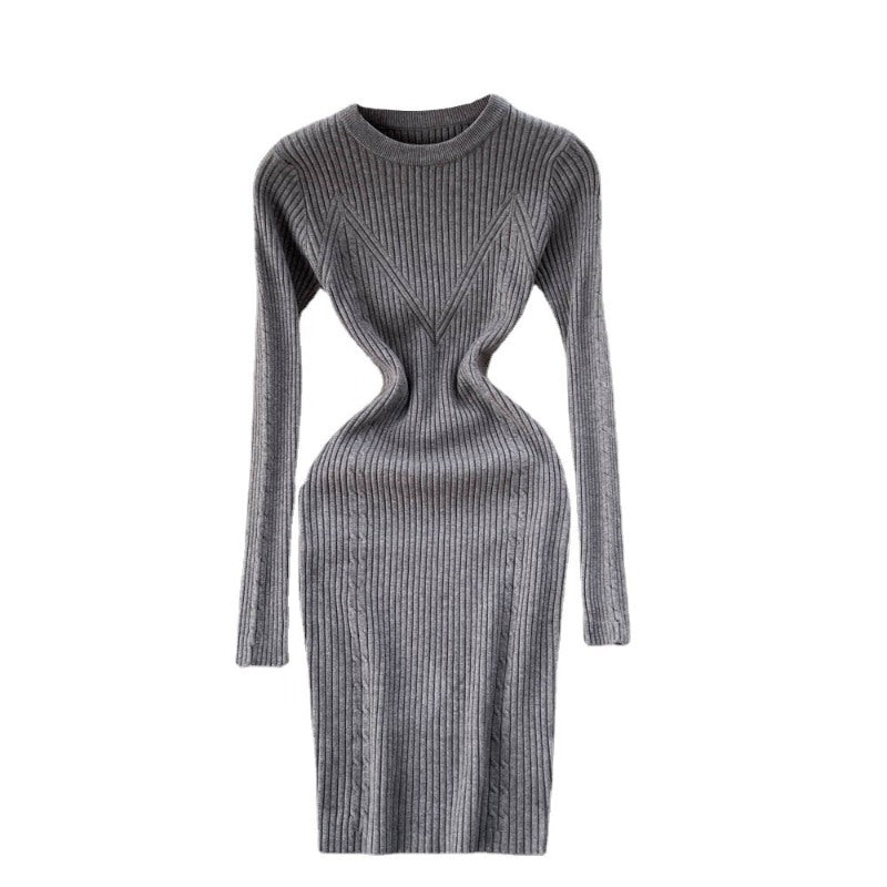 Elegant Winter O-Neck Knit Sweater Dress For Women-Soco Hoodie