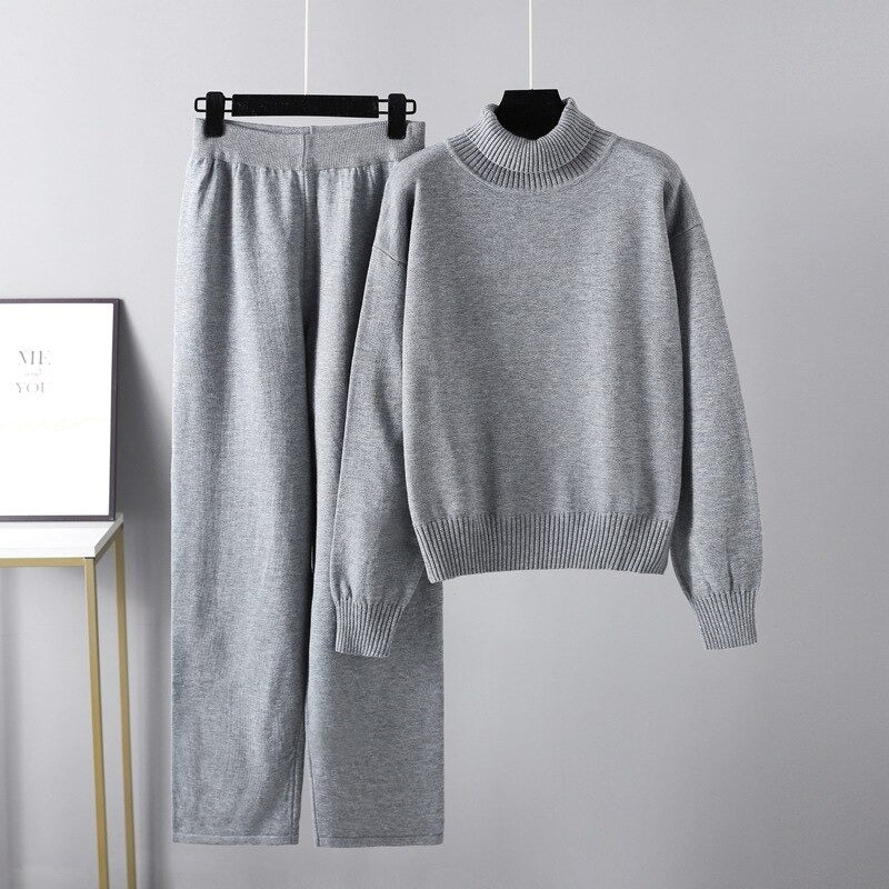 Solid Casual Outerwear Knit Two Piece Women Set-Soco Hoodie