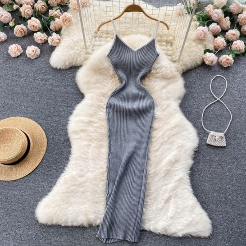 V Neck Knitted Hollow Sleeveless Dress For Women-Soco Hoodie