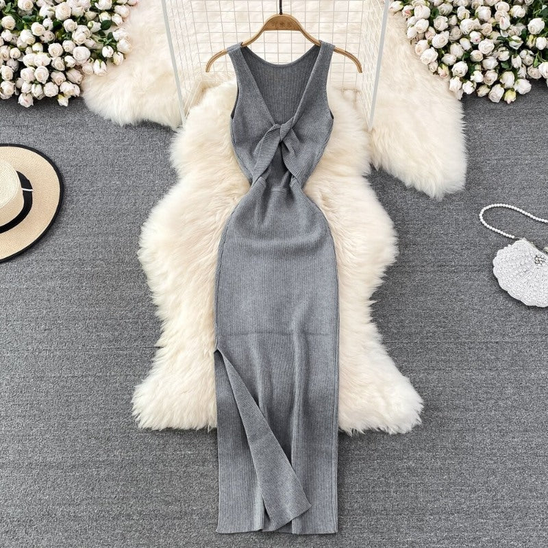 Casual Split Knitted Hollow Sleeveless Dress For Women-Soco Hoodie
