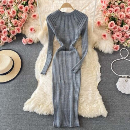 Bright Silk Elegant Knitted Long Sleeve Dress For Women-Soco Hoodie