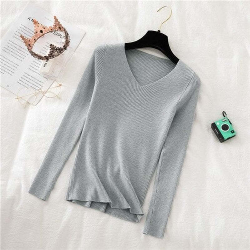 V-Neck Long-Sleeved Woolen Knitted Pullover For Women-Soco Hoodie