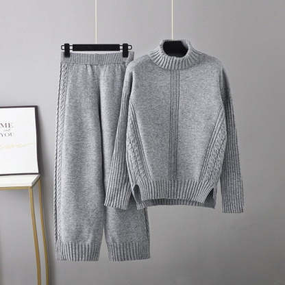 Turtleneck Thickened Knitted Sweater And Pants For Women-Soco Hoodie