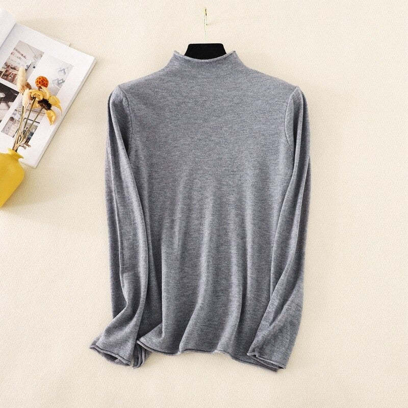 Mock Neck Basic Solid Long Sleeve Jumper For Women-Soco Hoodie