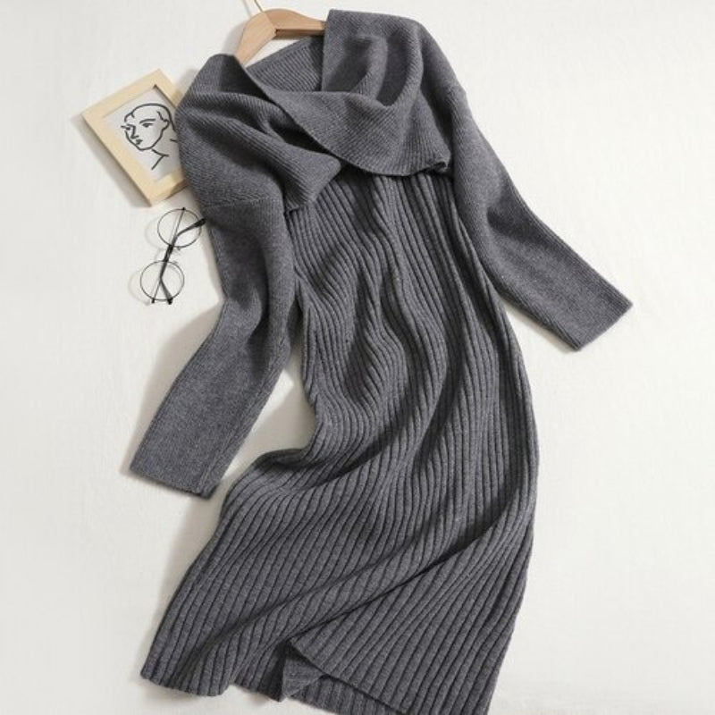 V-Neck Knitted Suspender Knotted Two-Piece Sweater Dress-Soco Hoodie