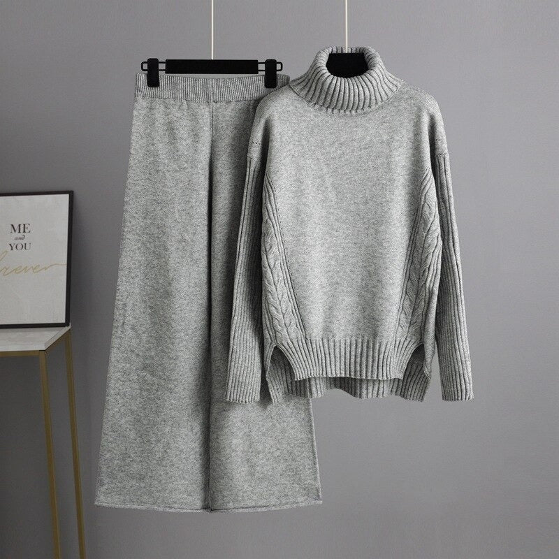 Thick Turtleneck Pullover And Wide Leg Pants For Women-Soco Hoodie