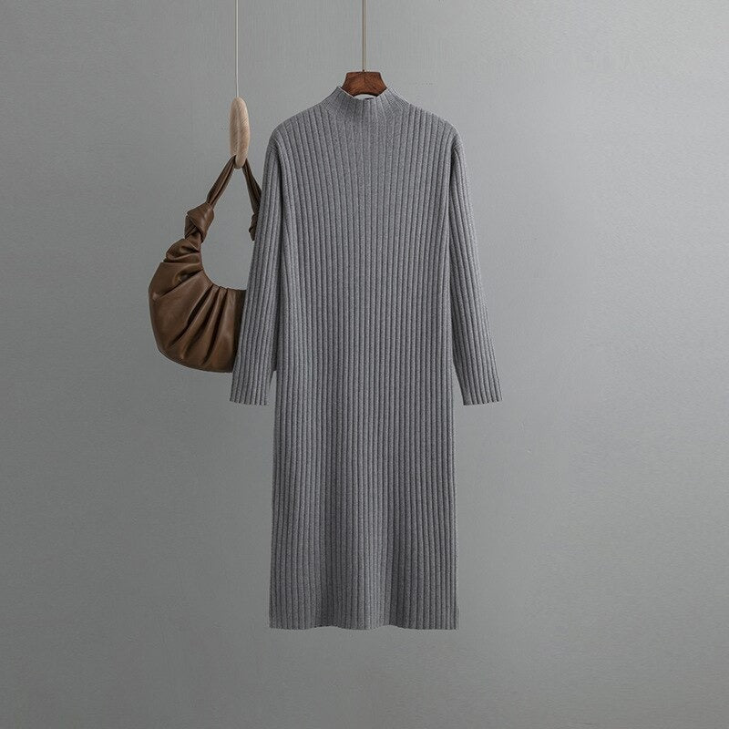 Turtleneck Tunic Knitted Slim Fit Sweater Dress-Soco Hoodie