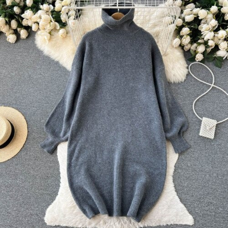 Loose Turtleneck Knitted Slim Long Woolen Dress-Soco Hoodie