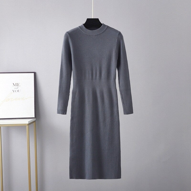 Half Turtleneck Over-The-Knee Fit Knitted Sweater Dress-Soco Hoodie