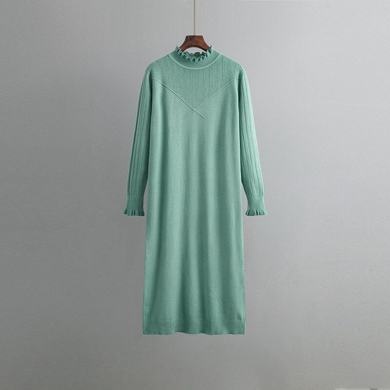 Loose Turtleneck Elastic Sweater Knitted Dress For Women-Soco Hoodie