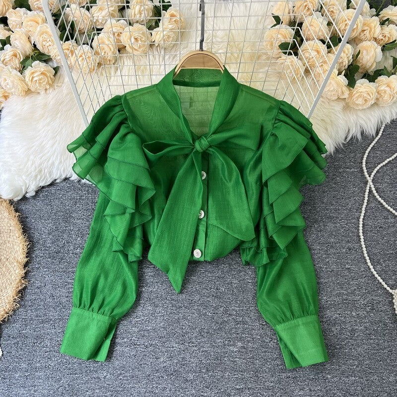 Retro Bow Collar Ruffles Blouses Shirt For Women-Soco Hoodie