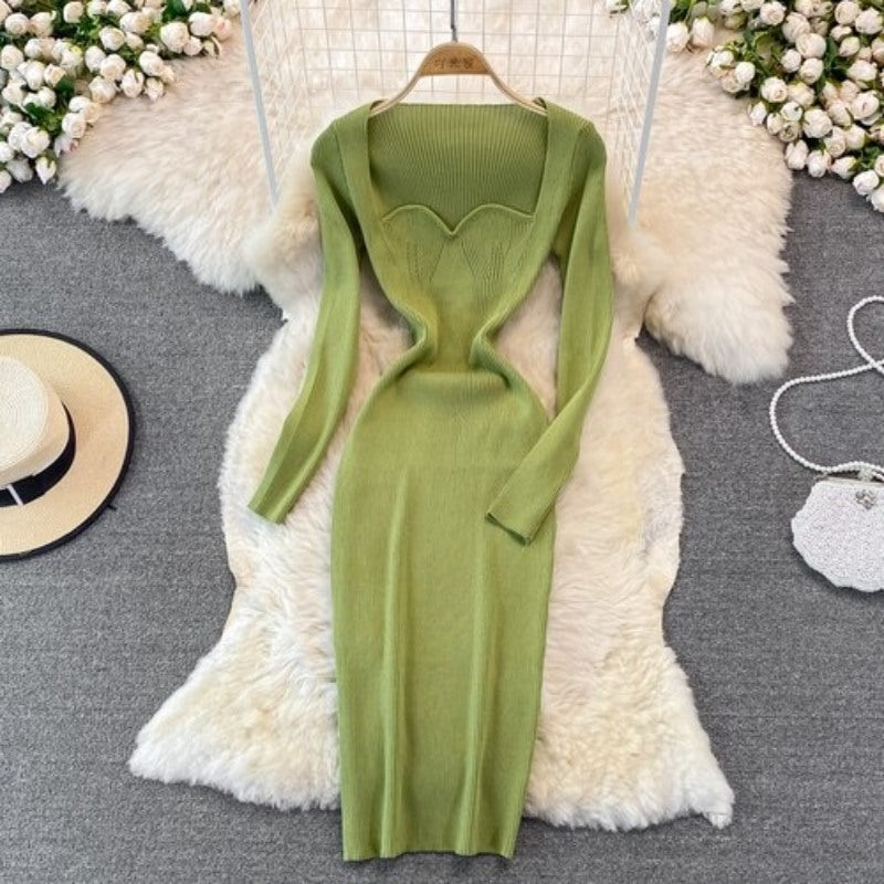 Elegant Low Neck Tight Stretch Knit Dress For Women-Soco Hoodie