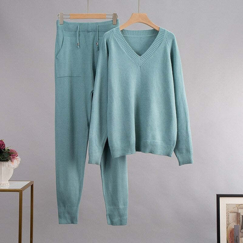 Stylish 2 Piece Sport Knitted Tracksuits Women Sets-Soco Hoodie