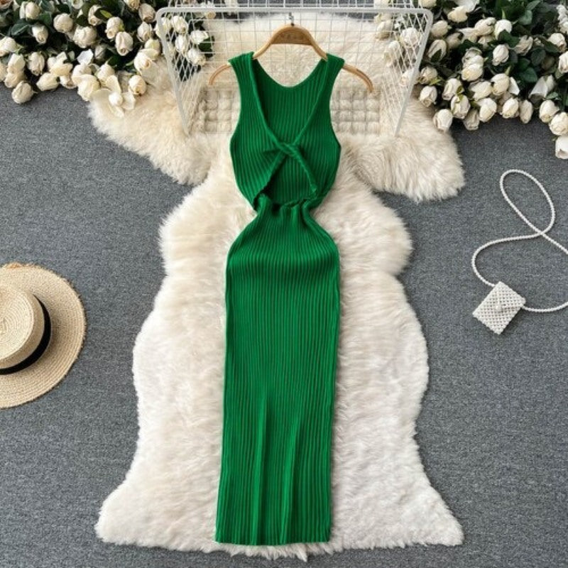 Split Knitted Casual Twisted Hollow Slim Dress For Women-Soco Hoodie