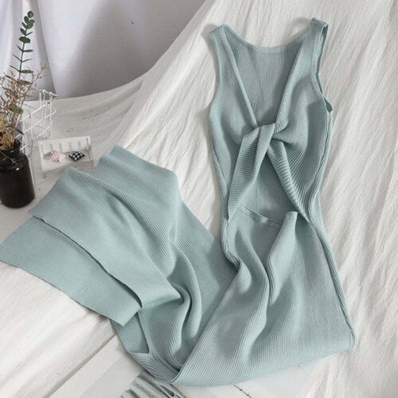 Casual Split Knitted Hollow Sleeveless Dress For Women-Soco Hoodie