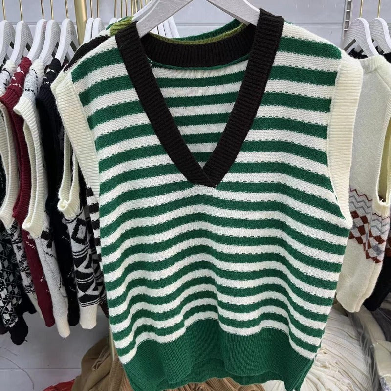 Retro Stripes Knitted Sweater Vest For Women-Soco Hoodie