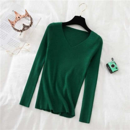 V-Neck Long-Sleeved Woolen Knitted Pullover For Women-Soco Hoodie