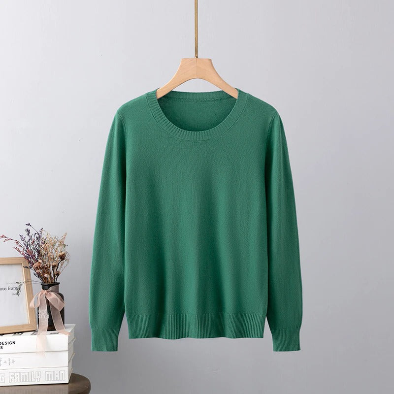 Cashmere O-Neck Solid Long-Sleeved Pullover For Women-Soco Hoodie