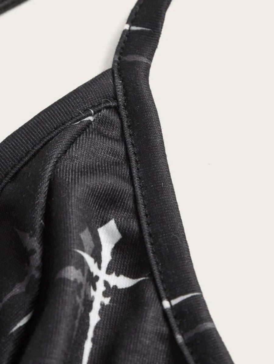 Grunge Punk Letter Graphic Halter Shorts Set-Soco Hoodie