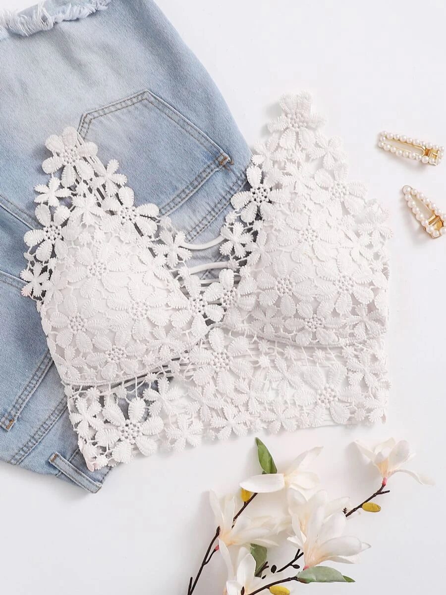 Guipure Lace Longline Bralette-Soco Hoodie